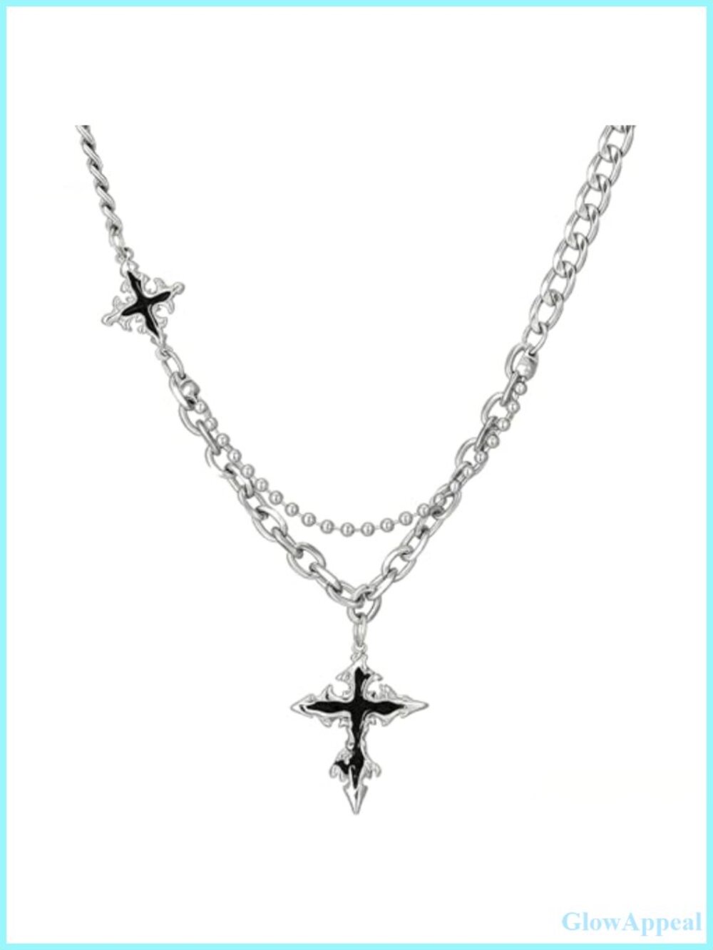 Stainless Steel Asymmetrical Cross Pendant Necklace Goth Punk Grunge
